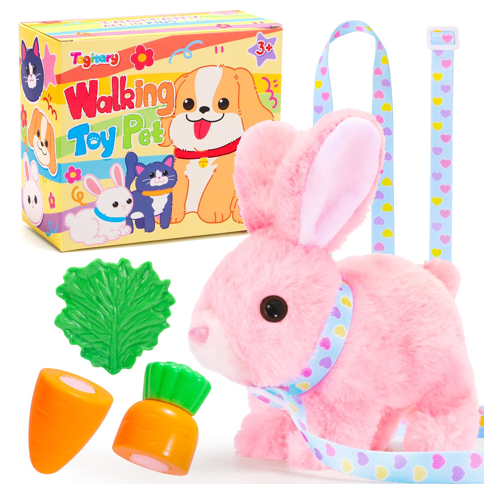 Tagitary Interactive Plush Bunny - Electronic Rabbit with Hopping, Sounds & Wiggling Ears, Leash Included