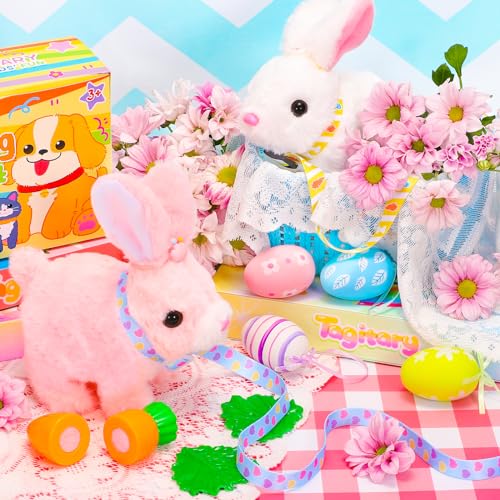 Tagitary Interactive Plush Bunny - Electronic Rabbit with Hopping, Sounds & Wiggling Ears, Leash Included