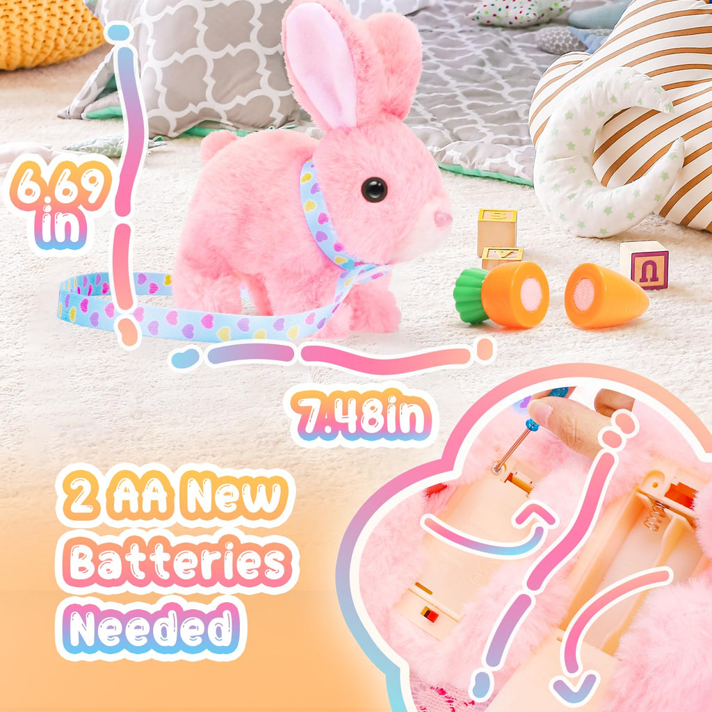 Tagitary Interactive Plush Bunny - Electronic Rabbit with Hopping, Sounds & Wiggling Ears, Leash Included