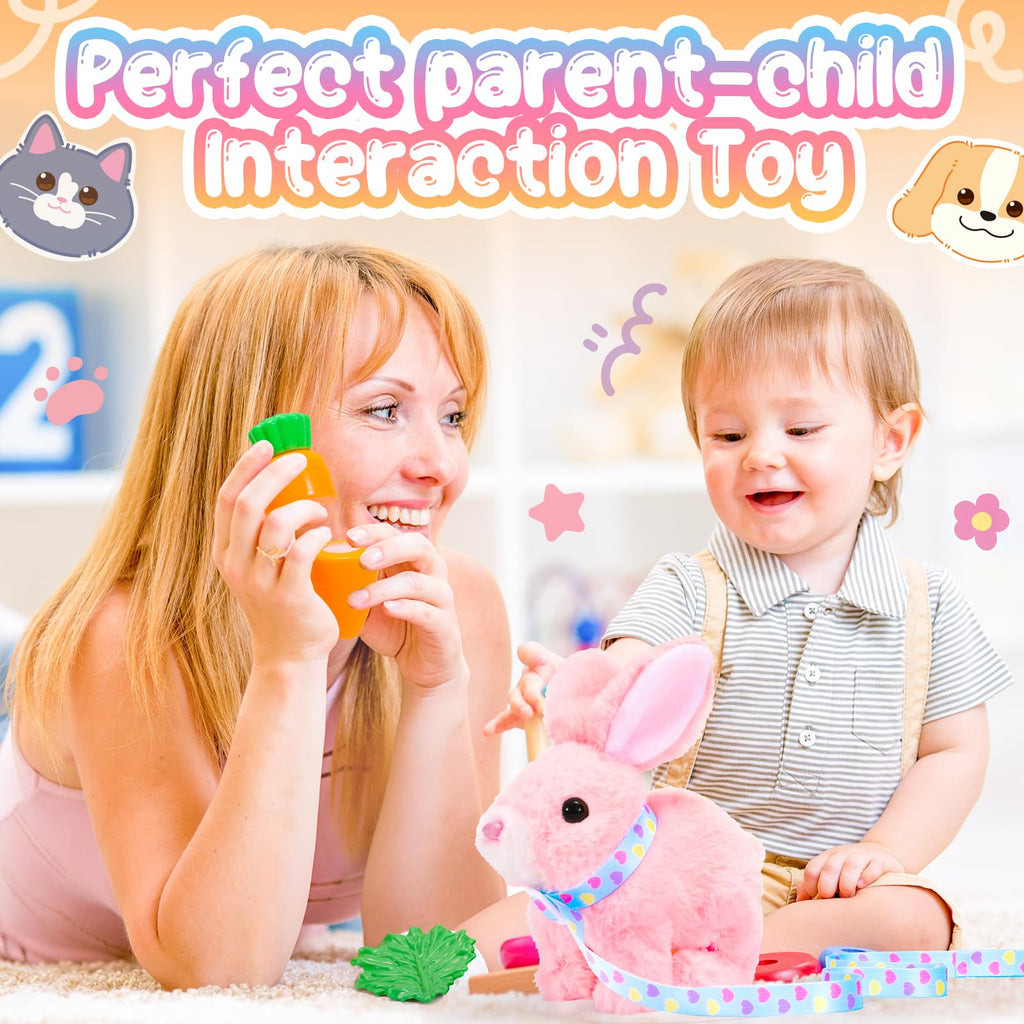 Tagitary Interactive Plush Bunny - Electronic Rabbit with Hopping, Sounds & Wiggling Ears, Leash Included