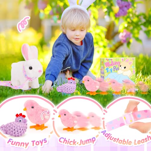 Tagitary Interactive Plush Bunny Toy with Wiggling Ears, Hopping, and Sounds – Easter Gift Set for Toddlers