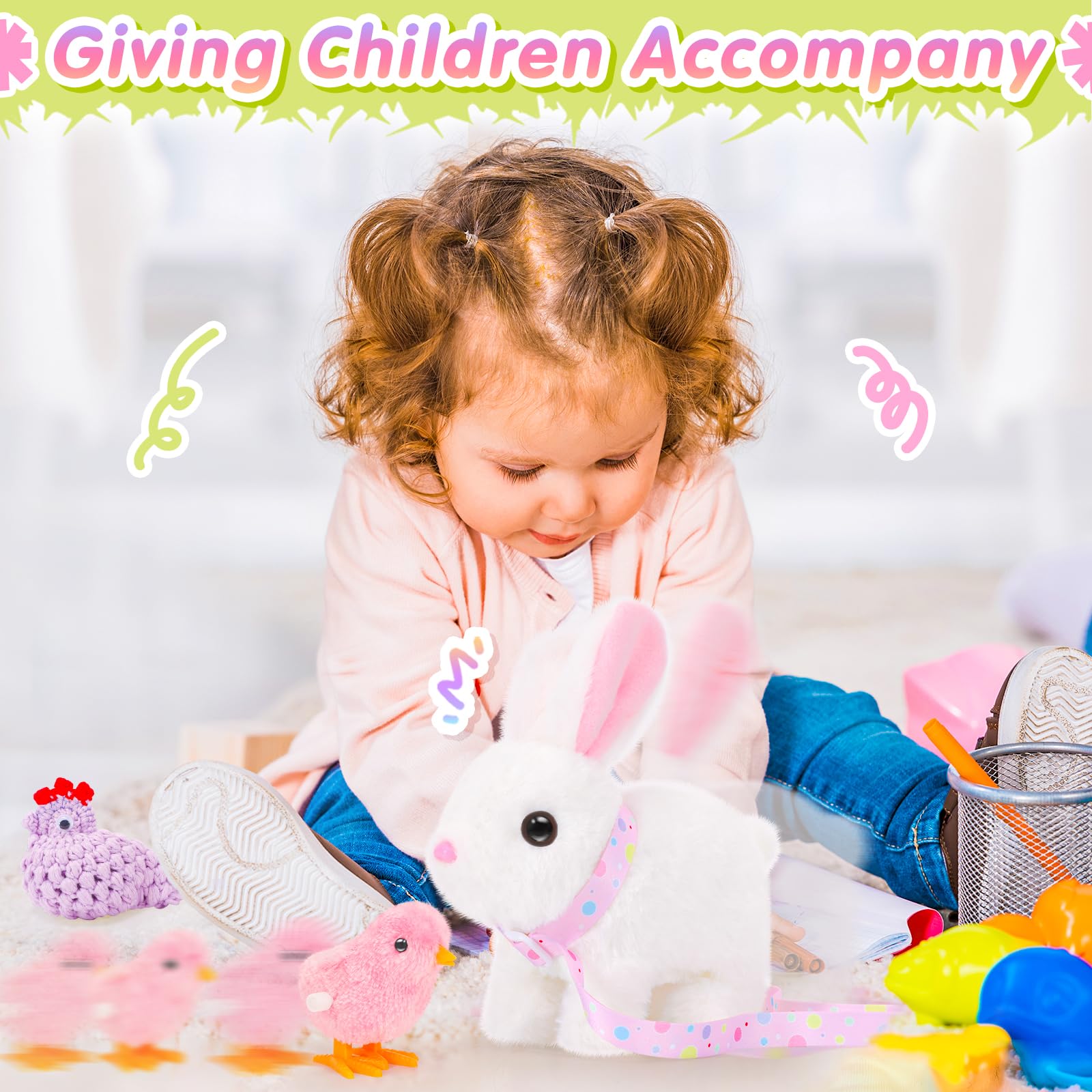 Tagitary Interactive Plush Bunny Toy with Wiggling Ears, Hopping, and Sounds – Easter Gift Set for Toddlers