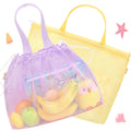 Tagitary Kids Beach Bag Tote with Drawstring - Yellow Purple Mesh Lightweight Foldable for Pool Gym Camping