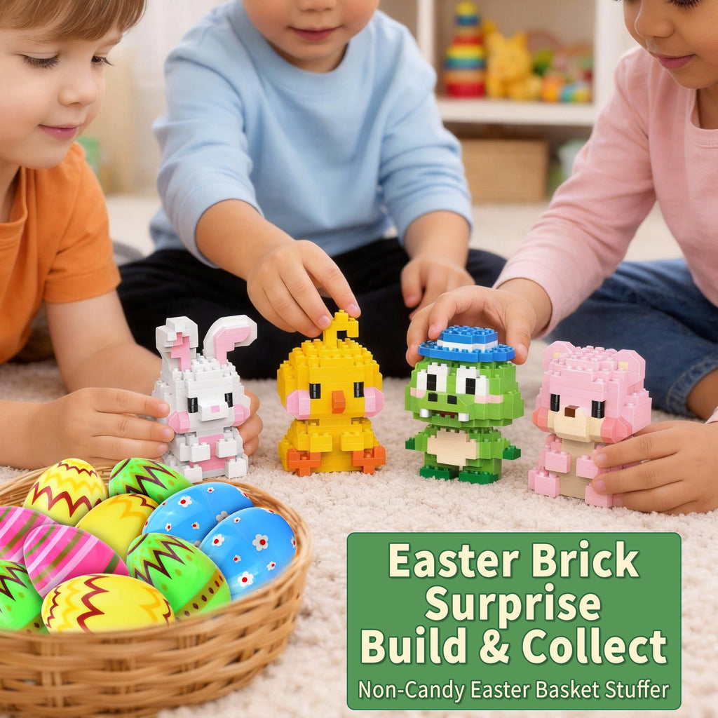 TAHAVICE 4 Pack Prefilled Easter Eggs with Animal Building Blocks – Candy-Free Easter Basket Stuffers for Kids Ages 6+