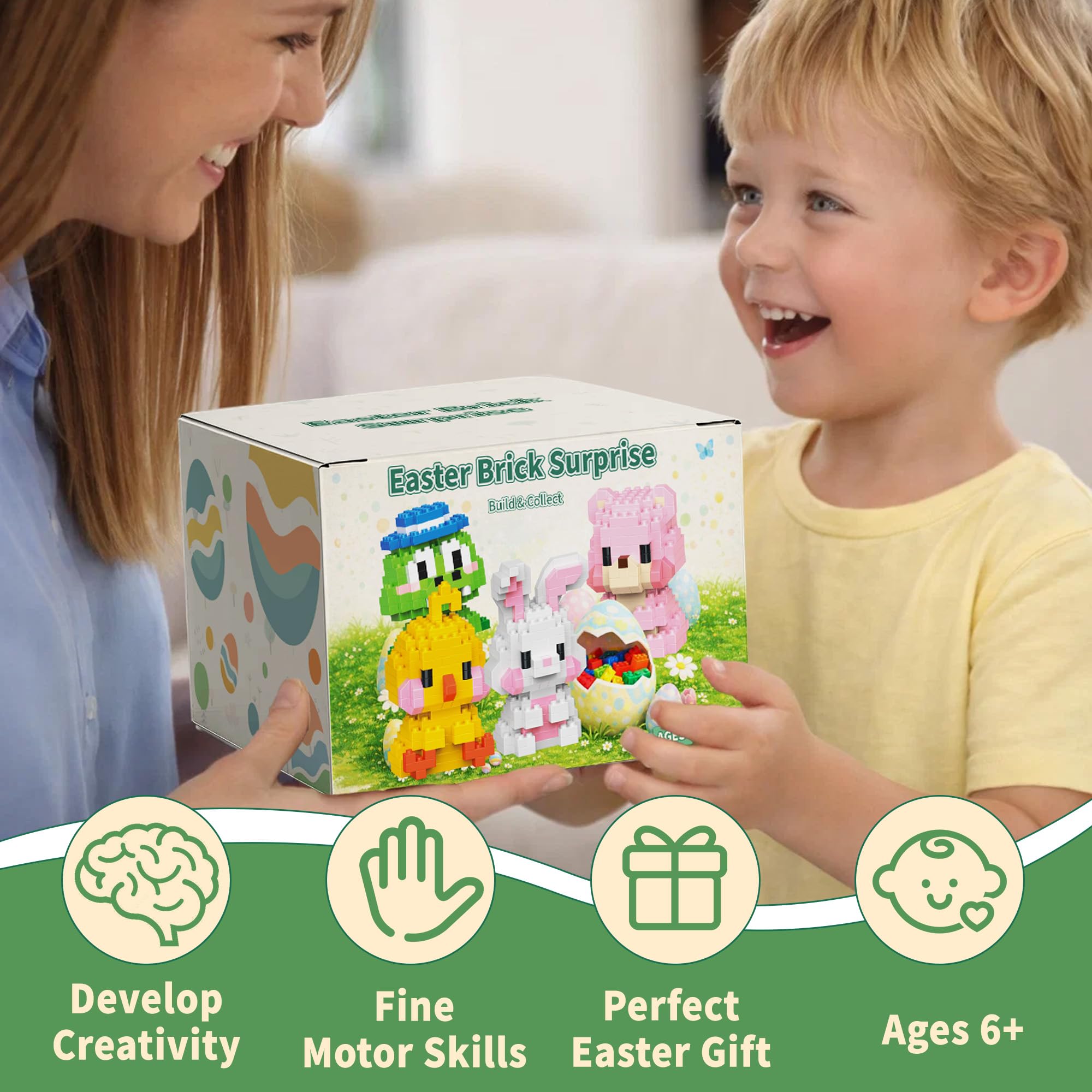 TAHAVICE 4 Pack Prefilled Easter Eggs with Animal Building Blocks – Candy-Free Easter Basket Stuffers for Kids Ages 6+