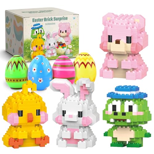TAHAVICE 4 Pack Prefilled Easter Eggs with Animal Building Blocks – Candy-Free Easter Basket Stuffers for Kids Ages 6+