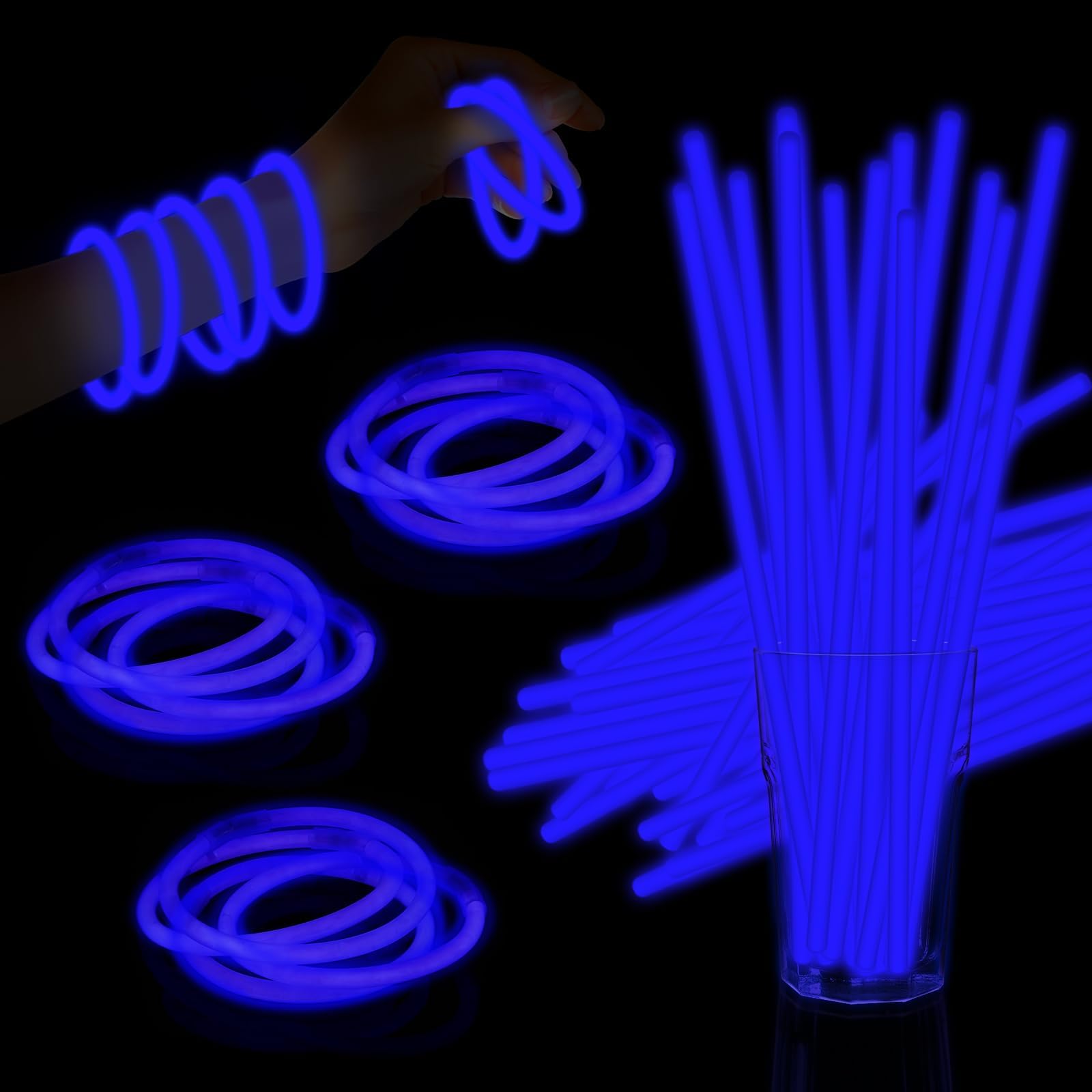 Taikula 60 Pack 8-Inch Blue Glow Sticks with Connectors for Parties and DIY