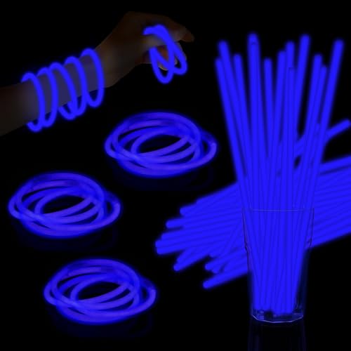 Taikula 60 Pack 8-Inch Blue Glow Sticks with Connectors for Parties and DIY