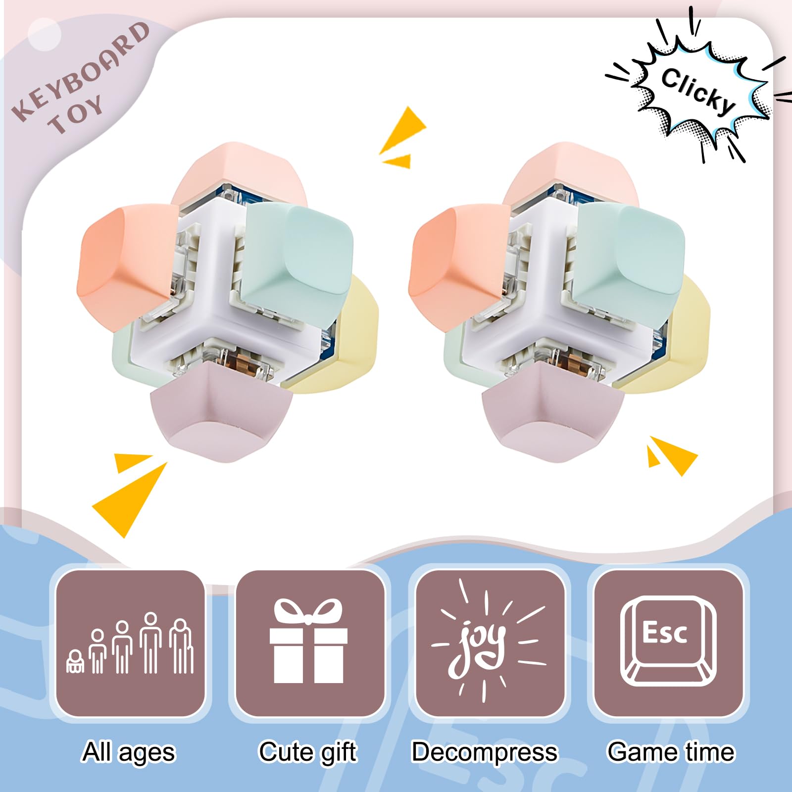 Taiyin 2-Pack Keyboard Fidget Toy – Macaron Color Stress Relief Clicker Keychain