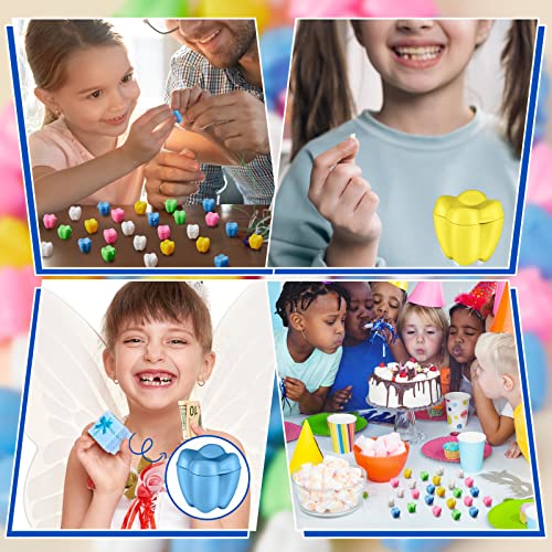 Taiyin 80 Pcs Colorful Tooth Savers Box, Plastic Tooth Holders for Kids, Party Favors, Bulk - 5 Colors