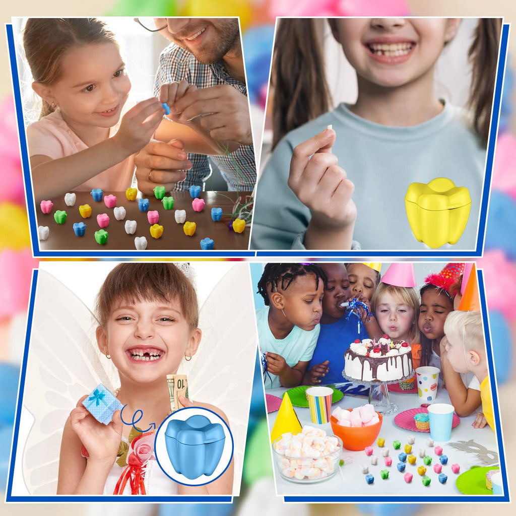 Taiyin 80 Pcs Colorful Tooth Savers Box, Plastic Tooth Holders for Kids, Party Favors, Bulk - 5 Colors