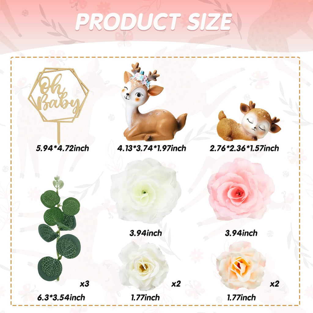 Taiyin Deer Cake Topper Set for Baby Shower or Wedding – Includes Fawn, Flowers, and Wooden Topper