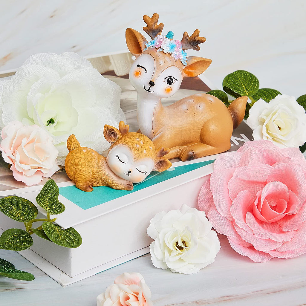 Taiyin Deer Cake Topper Set for Baby Shower or Wedding – Includes Fawn, Flowers, and Wooden Topper