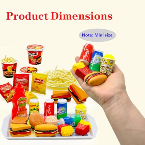 Taken All 31-Piece Mini Fast Food Playset – Hamburger, Fries, Noodles & Drink with Tray for Pretend Play