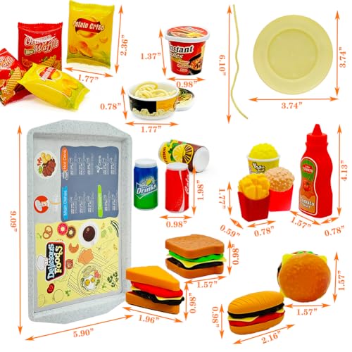 Taken All 31-Piece Mini Fast Food Playset – Hamburger, Fries, Noodles & Drink with Tray for Pretend Play
