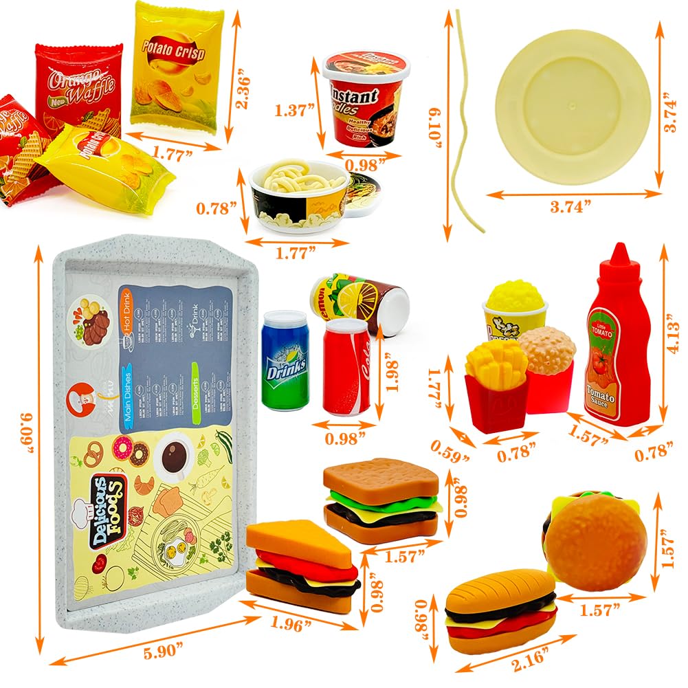 Taken All 31-Piece Mini Fast Food Playset – Hamburger, Fries, Noodles & Drink with Tray for Pretend Play