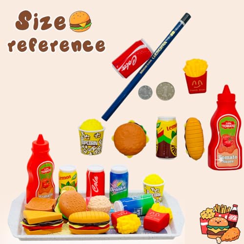 Taken All 31-Piece Mini Fast Food Playset – Hamburger, Fries, Noodles & Drink with Tray for Pretend Play