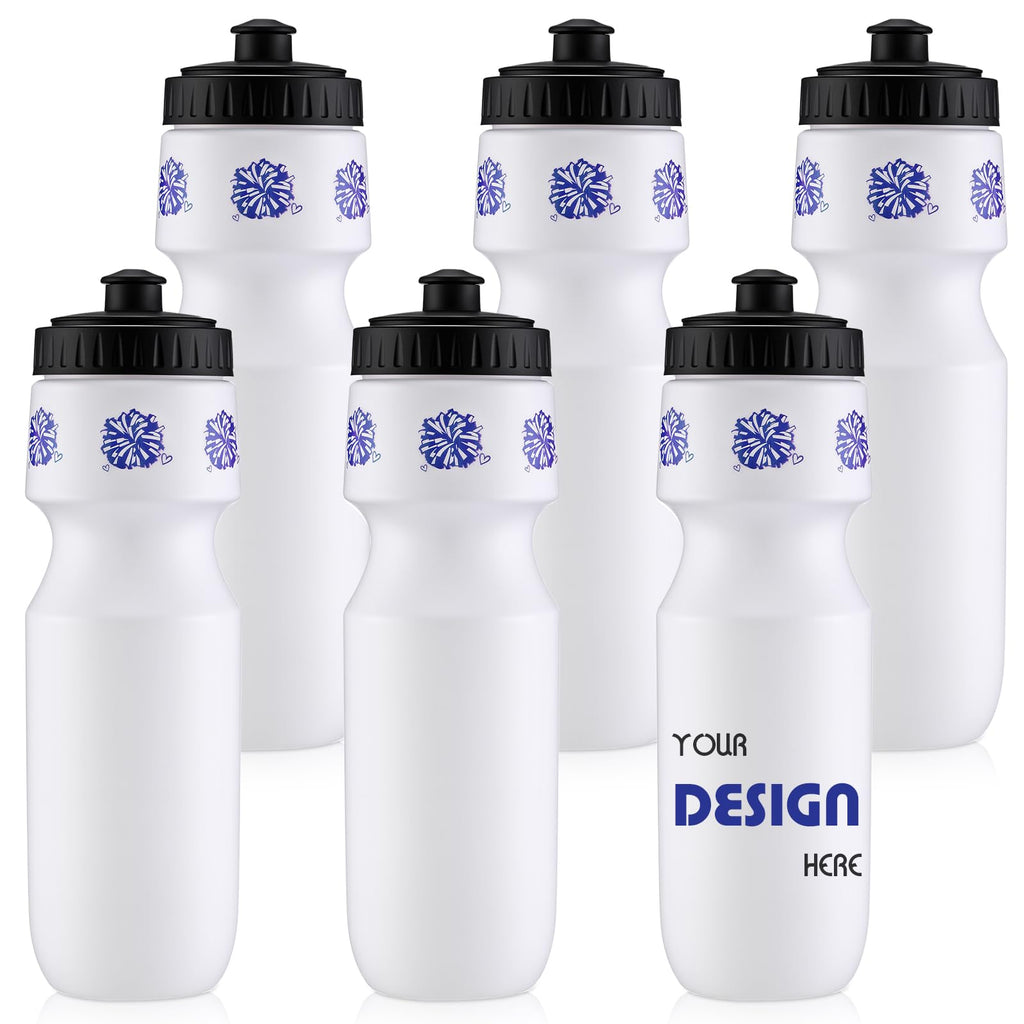 Talltalk 6-Pack Cheerleading Water Bottles - 24oz Squeeze Sports Tumbler with Pull Top Cap, Reusable for Team Gifts, Party Favors (Blue)