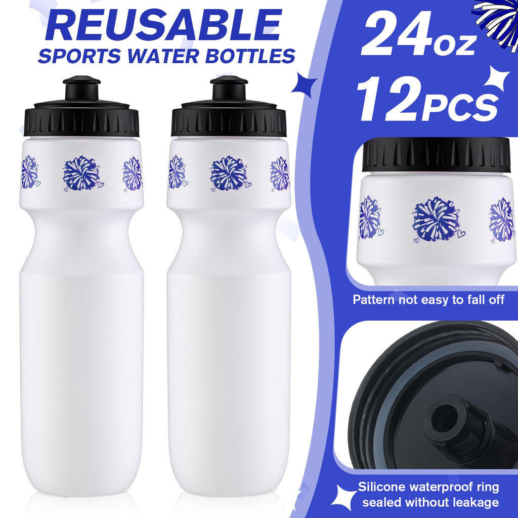 Talltalk 6-Pack Cheerleading Water Bottles - 24oz Squeeze Sports Tumbler with Pull Top Cap, Reusable for Team Gifts, Party Favors (Blue)
