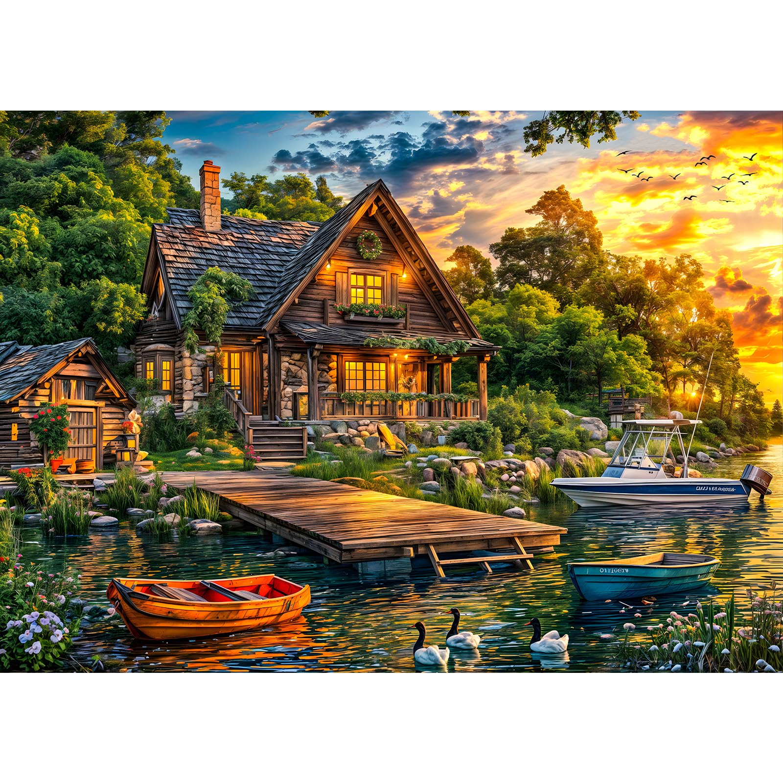 TangComplete 1000-Piece Holiday Cottages Jigsaw Puzzle for Adults – Challenging and Fun, 70x50 cm, Includes Poster and Gift Box