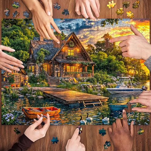 TangComplete 1000-Piece Holiday Cottages Jigsaw Puzzle for Adults – Challenging and Fun, 70x50 cm, Includes Poster and Gift Box