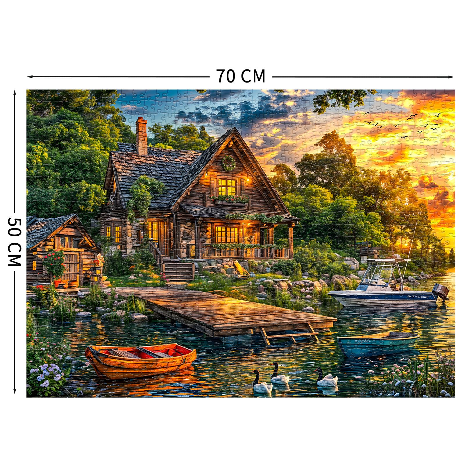 TangComplete 1000-Piece Holiday Cottages Jigsaw Puzzle for Adults – Challenging and Fun, 70x50 cm, Includes Poster and Gift Box