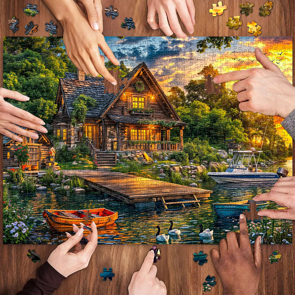 TangComplete 1000-Piece Holiday Cottages Jigsaw Puzzle for Adults – Challenging and Fun, 70x50 cm, Includes Poster and Gift Box