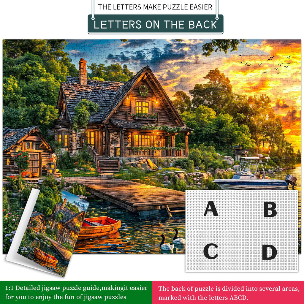 TangComplete 1000-Piece Holiday Cottages Jigsaw Puzzle for Adults – Challenging and Fun, 70x50 cm, Includes Poster and Gift Box