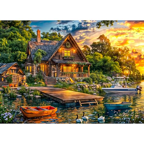 TangComplete 1000-Piece Holiday Cottages Jigsaw Puzzle for Adults – Challenging and Fun, 70x50 cm, Includes Poster and Gift Box