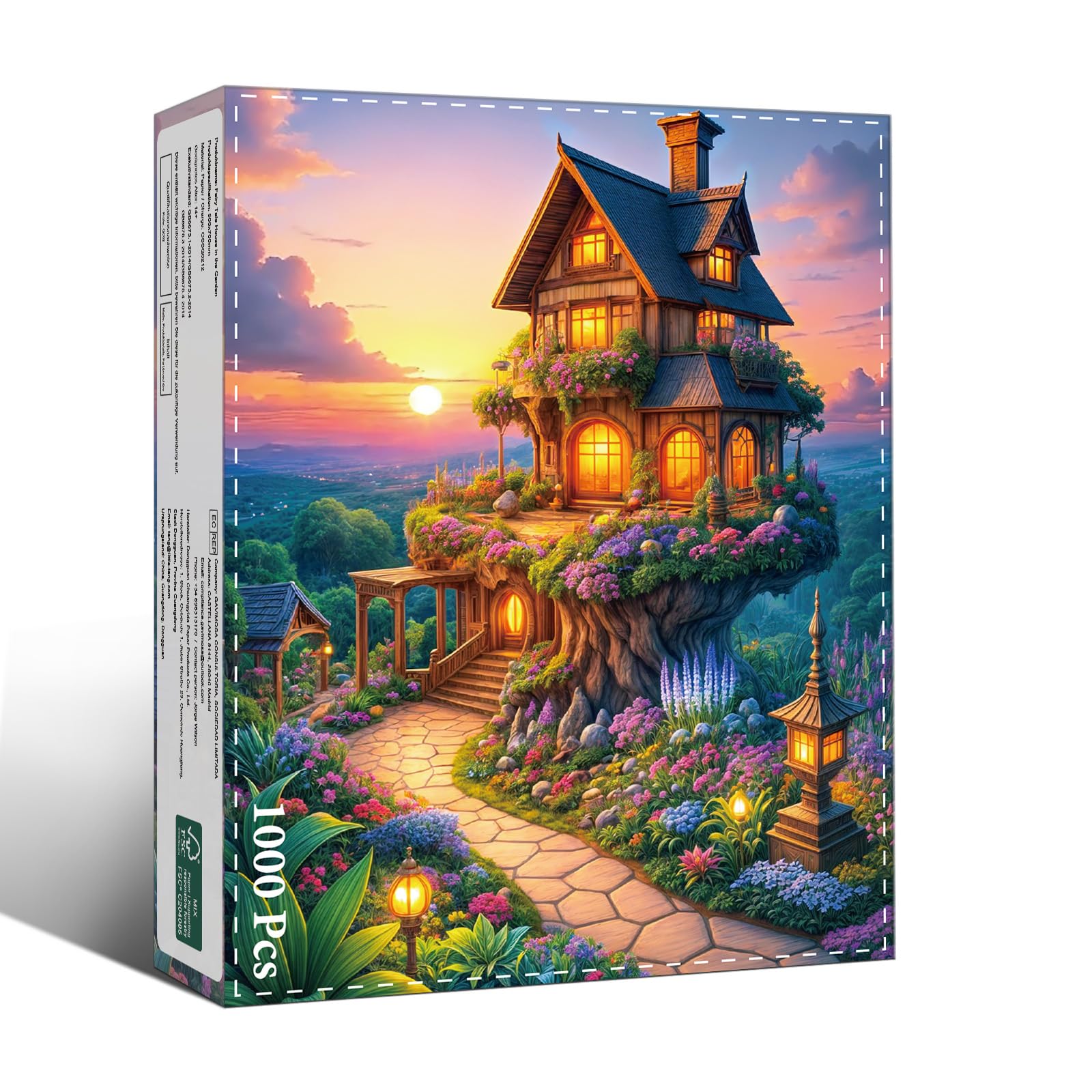 TangMosaic 1000 Piece Puzzle for Adults – Fairytale Tree House with Auroras, Dust-Free, Lettered Back, 27.56"x19.69" Finished Size