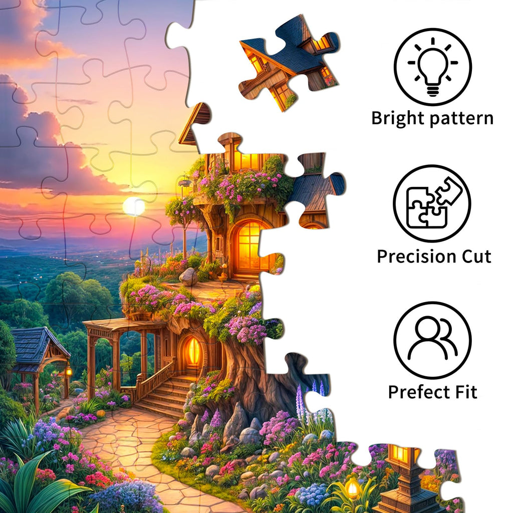 TangMosaic 1000 Piece Puzzle for Adults – Fairytale Tree House with Auroras, Dust-Free, Lettered Back, 27.56"x19.69" Finished Size