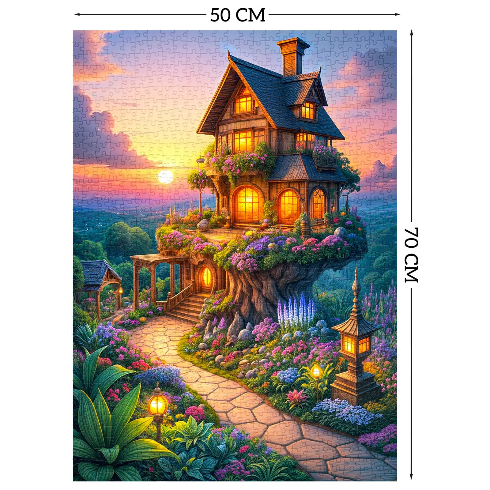 TangMosaic 1000 Piece Puzzle for Adults – Fairytale Tree House with Auroras, Dust-Free, Lettered Back, 27.56"x19.69" Finished Size
