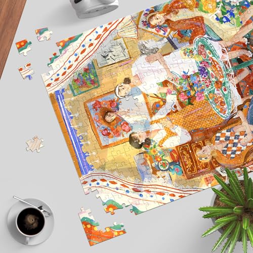 TangMosaic 500 Piece Jigsaw Puzzle – Northern Lights Cottage Scene, Interlocking Pieces with Matte Finish