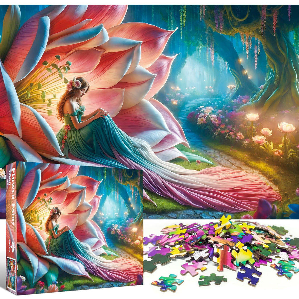 TangMosaic Flower Fairy Jigsaw Puzzle 1000 Pieces – 27.56x19.69 Inch, Zoning Back Design, Low Dust, Matte Finish