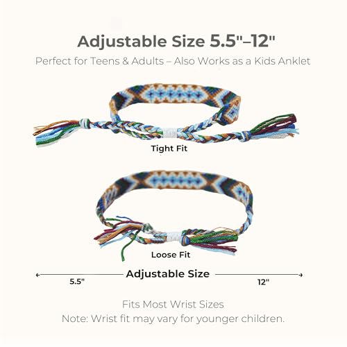 Tangser 12-Pack Handmade Woven Friendship Bracelets – Adjustable Sliding Knot, Colorful Cotton Blend for Kids, Teens & Women