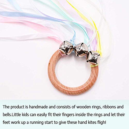 TANOFAR Montessori Hand Kite - Rainbow Sensory Ribbon Toy with Beech Wood Ring for Toddlers