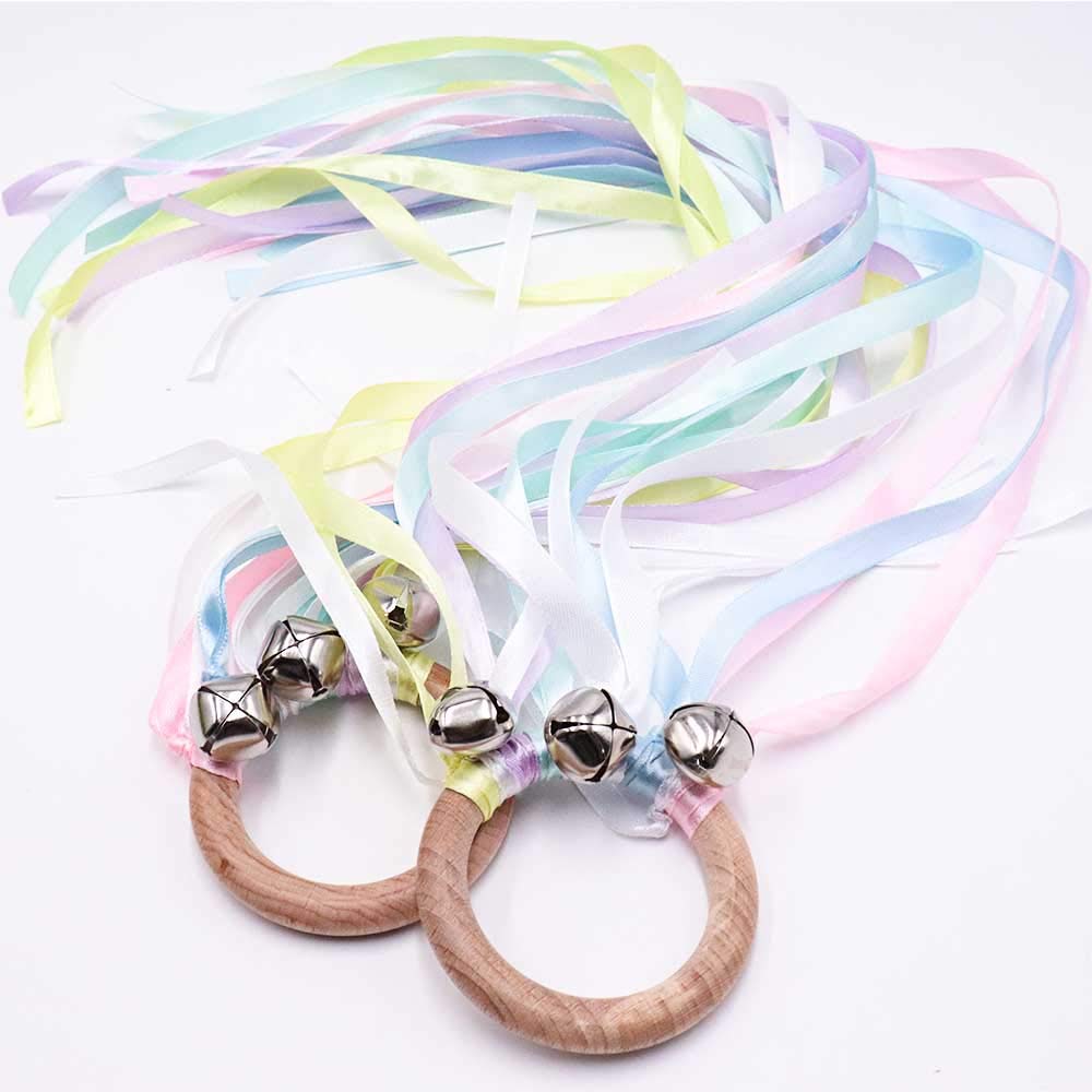 TANOFAR Montessori Hand Kite - Rainbow Sensory Ribbon Toy with Beech Wood Ring for Toddlers
