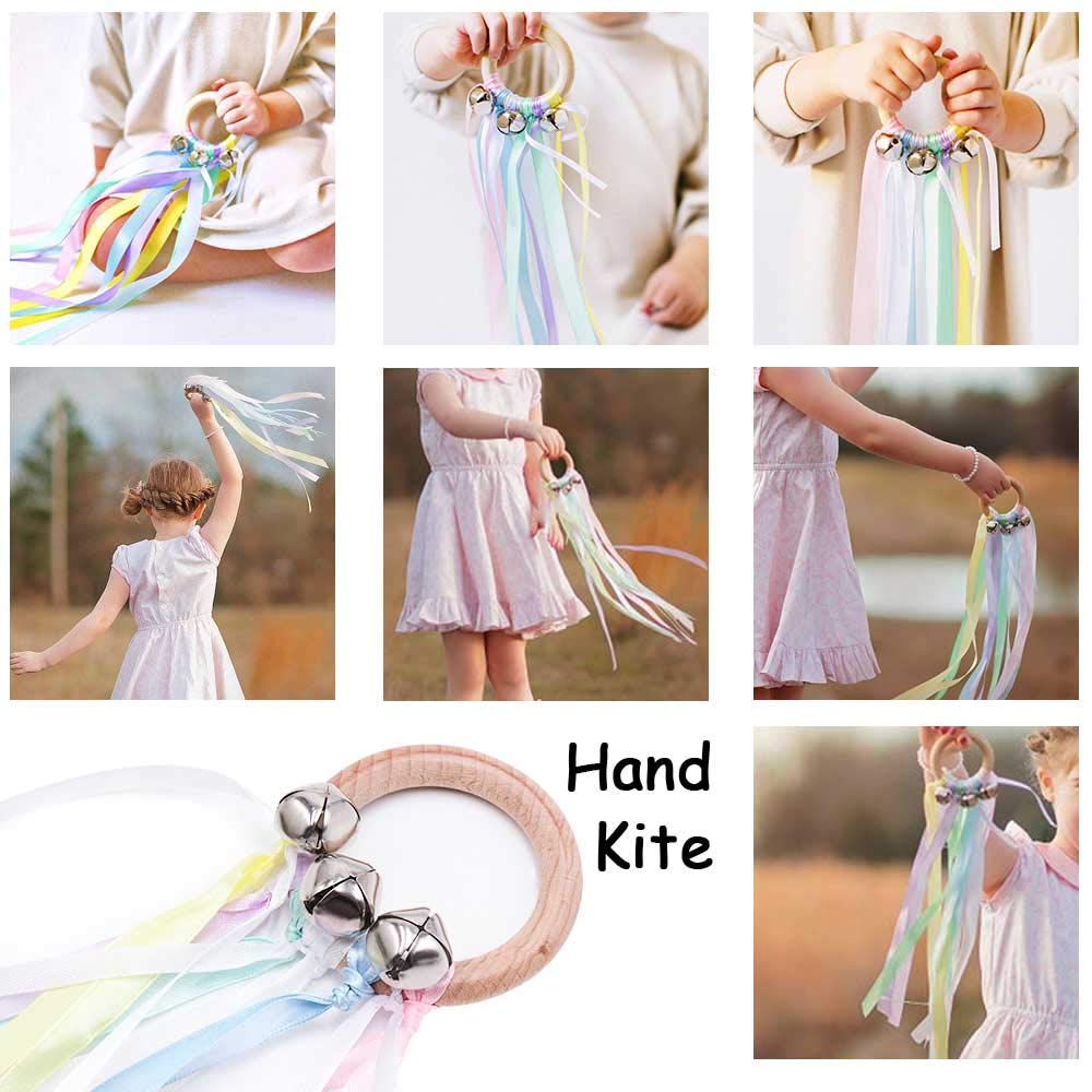TANOFAR Montessori Hand Kite - Rainbow Sensory Ribbon Toy with Beech Wood Ring for Toddlers