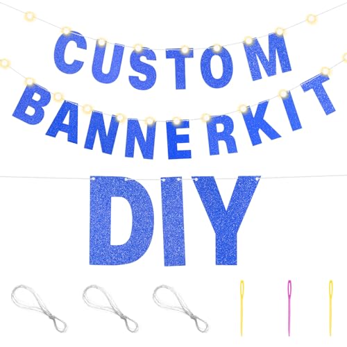 TaoBary 112 Pcs DIY Glitter Letter Kit - Dark Blue Customizable Banner Letters for Party Decor