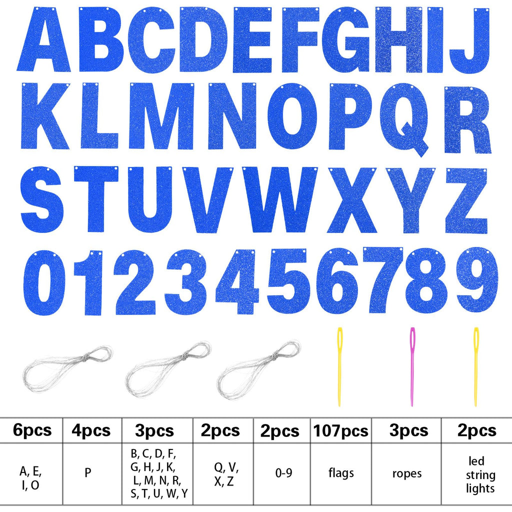TaoBary 112 Pcs DIY Glitter Letter Kit - Dark Blue Customizable Banner Letters for Party Decor
