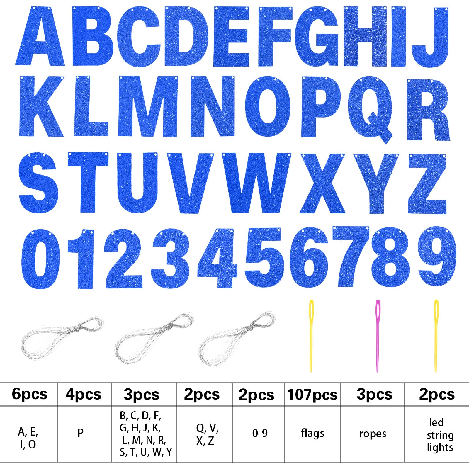 TaoBary 112 Pcs DIY Glitter Letter Kit - Dark Blue Customizable Banner Letters for Party Decor