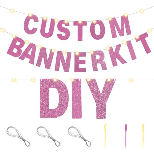 TaoBary 112-Piece DIY Glitter Letter Banner Kit - Pink Customizable Letters for Birthday, Wedding & Party Decor