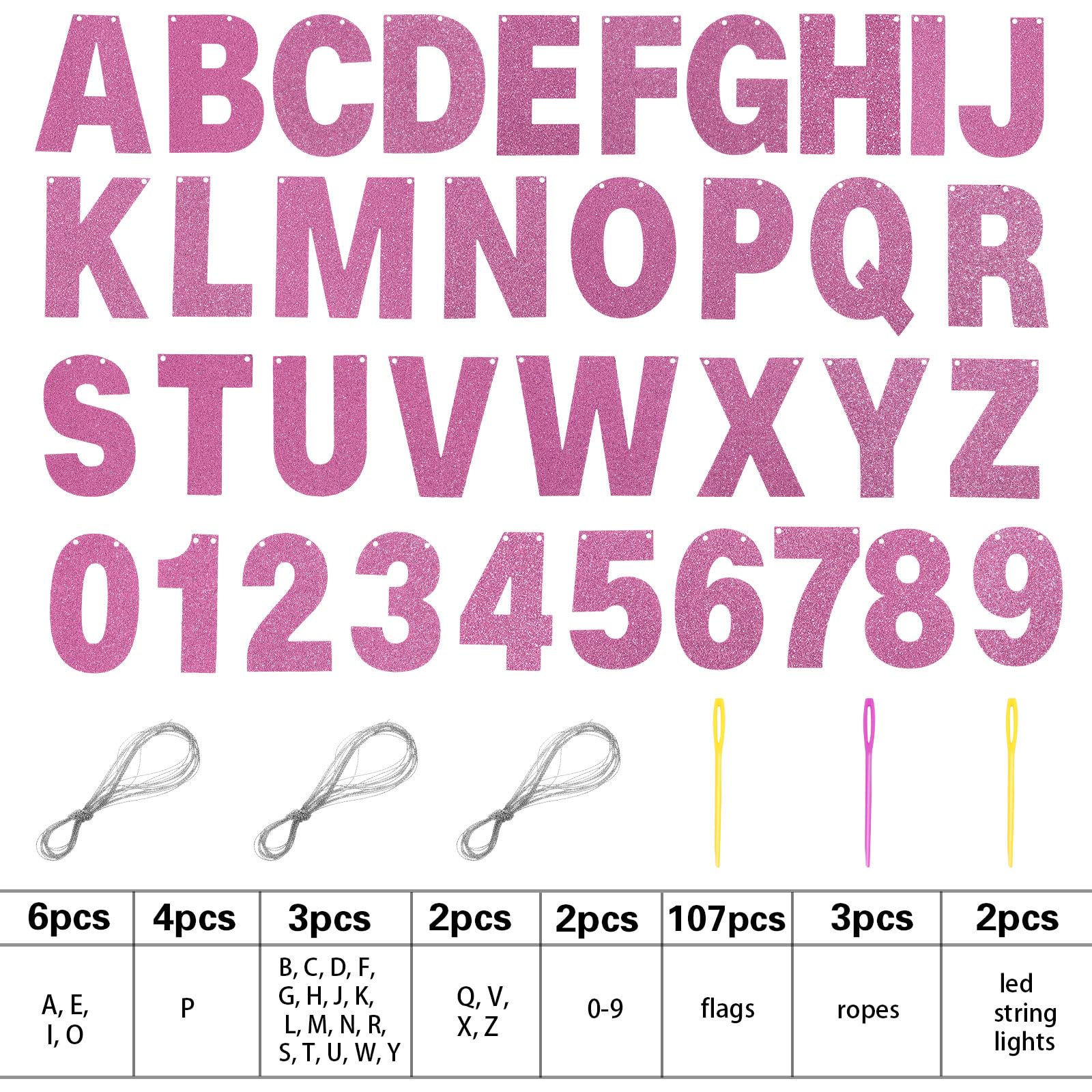 TaoBary 112-Piece DIY Glitter Letter Banner Kit - Pink Customizable Letters for Birthday, Wedding & Party Decor