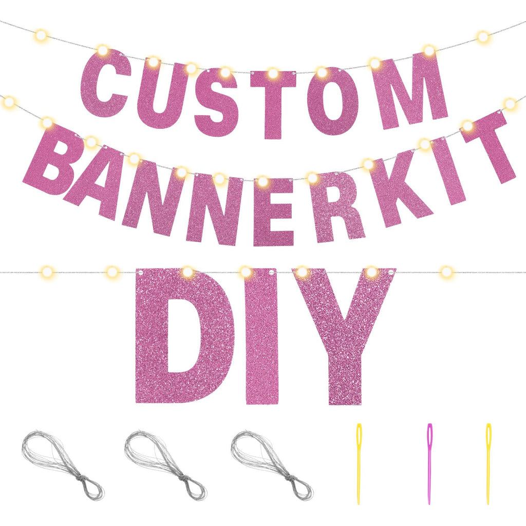TaoBary 112-Piece DIY Glitter Letter Banner Kit - Pink Customizable Letters for Birthday, Wedding & Party Decor
