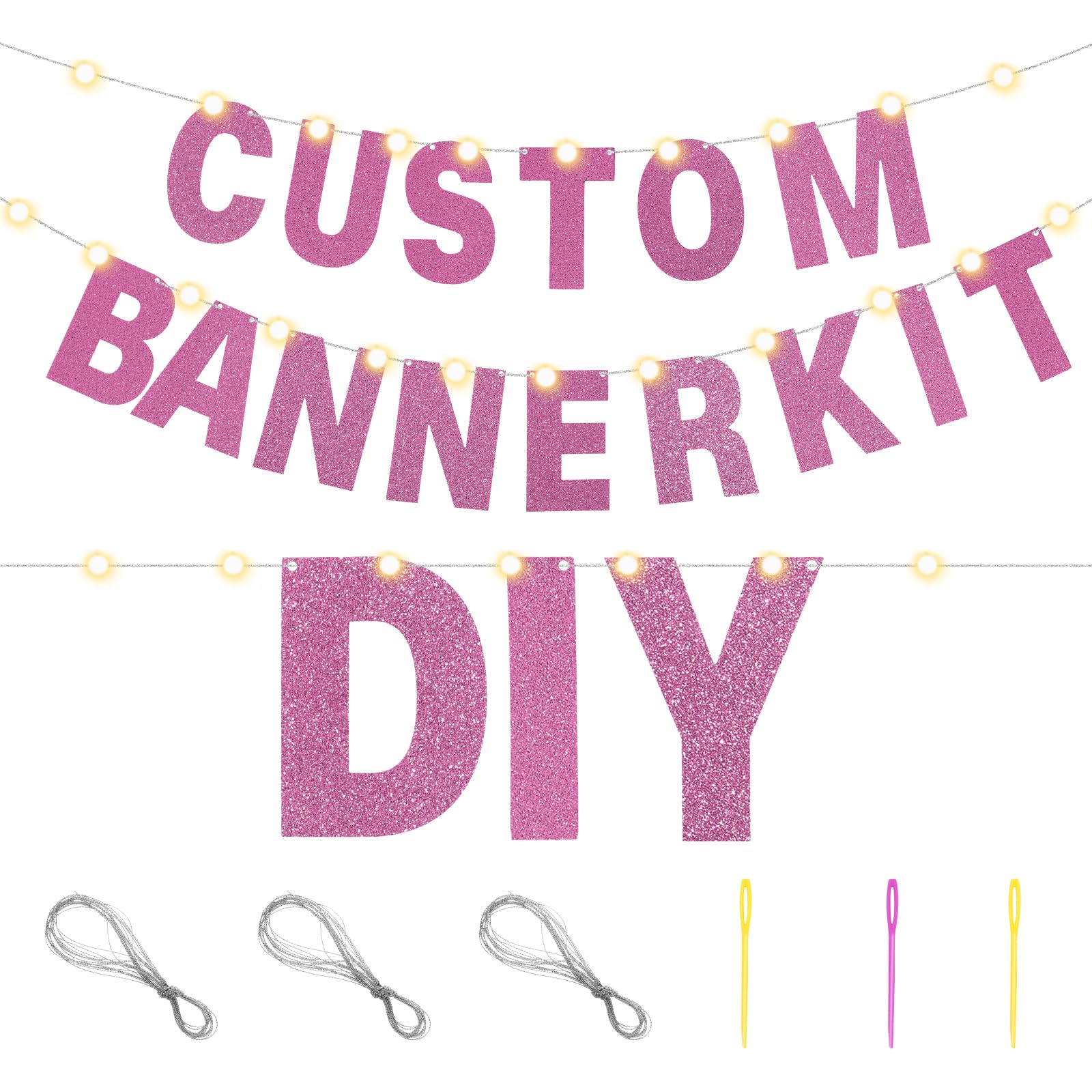 TaoBary 112-Piece DIY Glitter Letter Banner Kit - Pink Customizable Letters for Birthday, Wedding & Party Decor