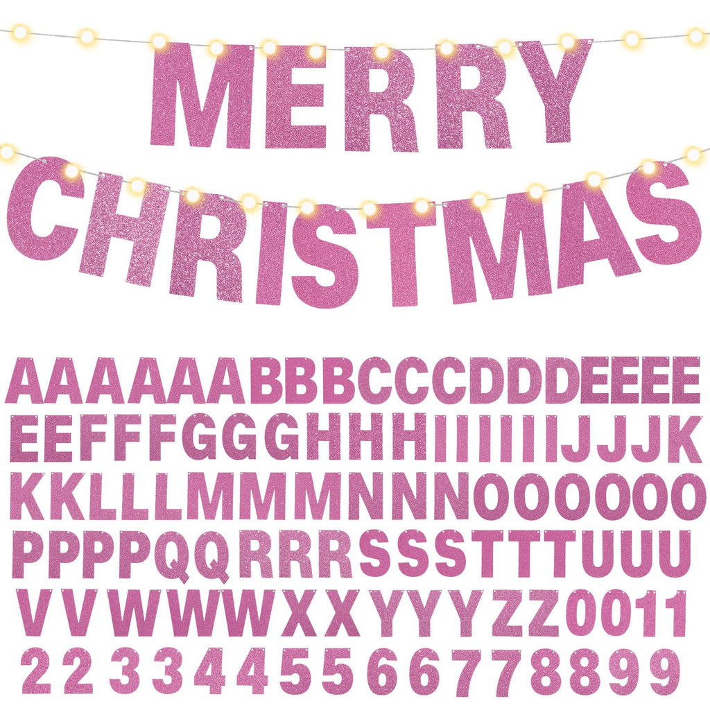 TaoBary 112-Piece DIY Glitter Letter Banner Kit - Pink Customizable Letters for Birthday, Wedding & Party Decor