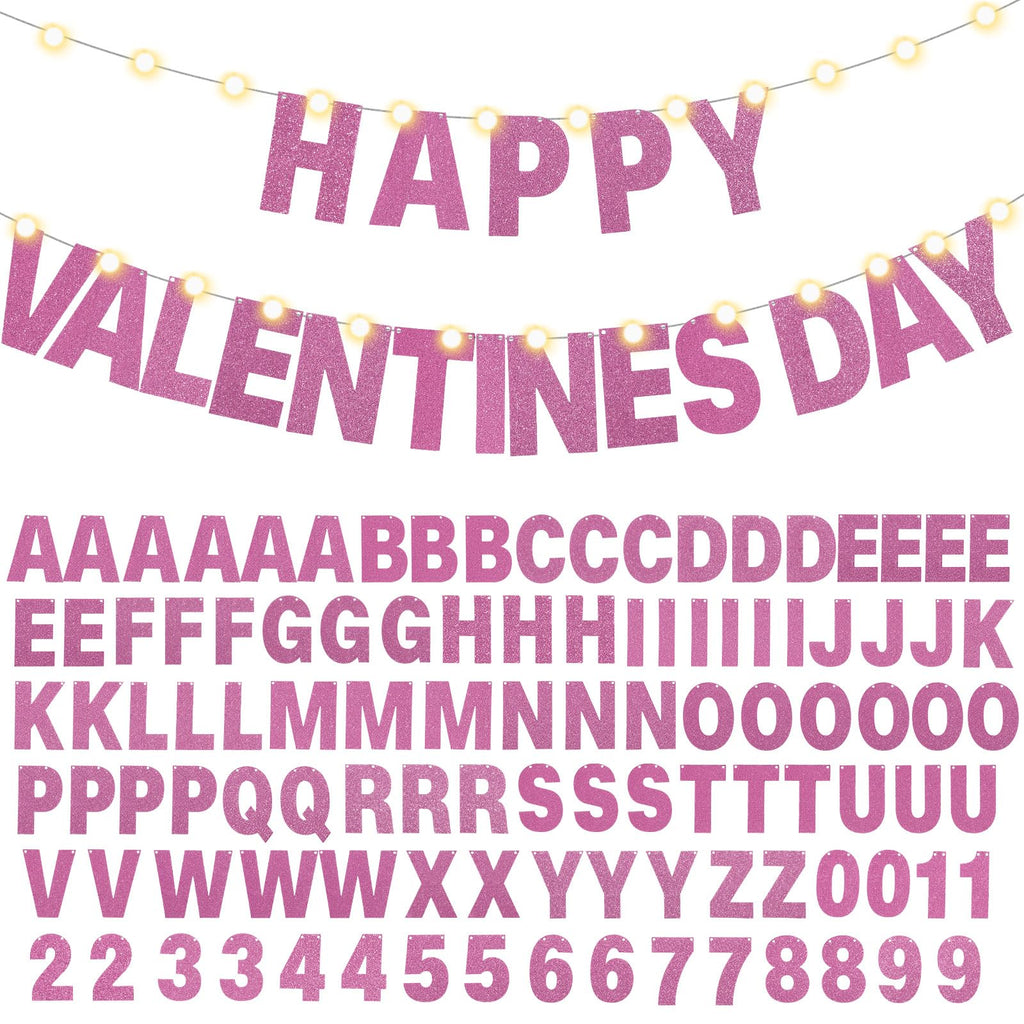 TaoBary 112-Piece DIY Glitter Letter Banner Kit - Pink Customizable Letters for Birthday, Wedding & Party Decor