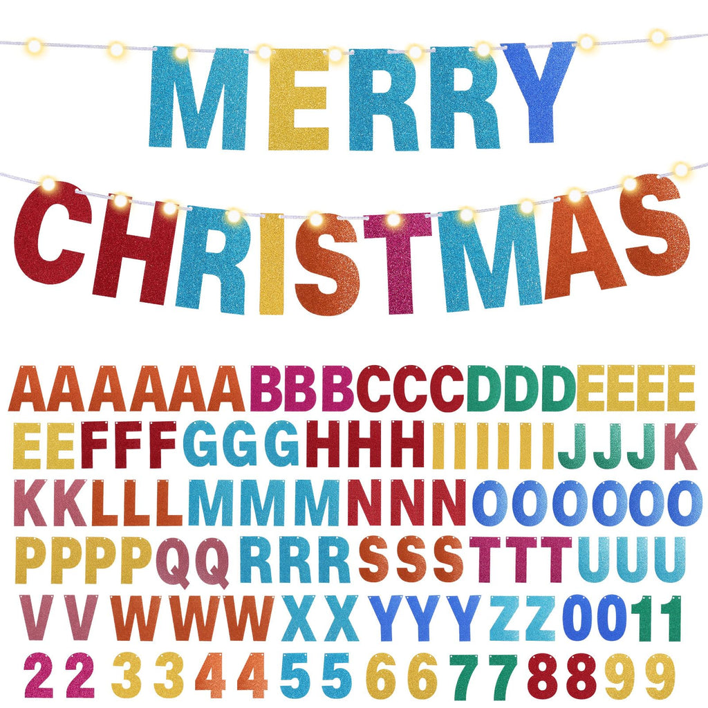 TaoBary 112-Piece DIY Glitter Letter Banner Kit – Customizable Rainbow Letters and Numbers for Parties