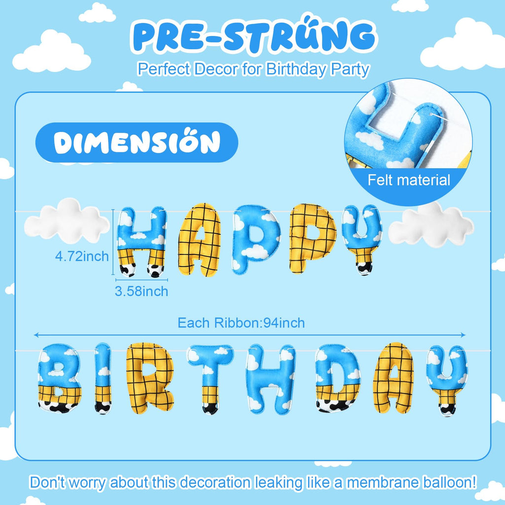 TaoBary 2 Pcs Felt Cartoon Birthday Banner – Reusable 3D Pre-Strung Hanging Bunting for Kids