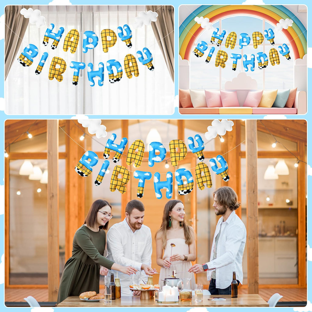 TaoBary 2 Pcs Felt Cartoon Birthday Banner – Reusable 3D Pre-Strung Hanging Bunting for Kids